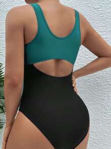 SHEIN Swim Colorblock One Piece Baddräkt, för sommarstrandsemester - Multifärgad - Visa 2