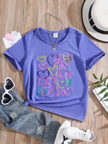 Girls Heart Print Tee - Blue - View 1