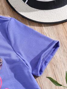 Girls Heart Print Tee - Blue - View 5