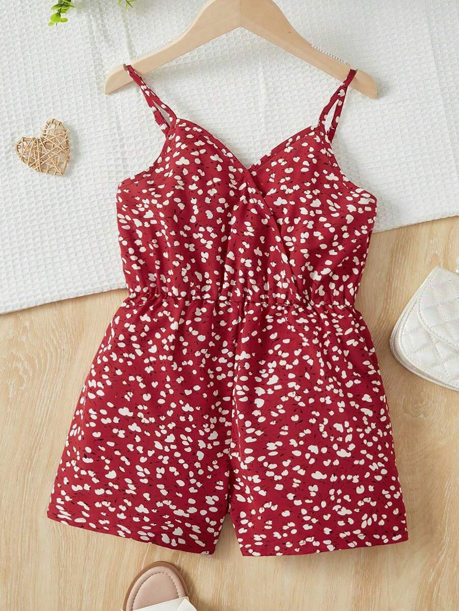 SHEIN 女孩滿版印花吊帶連體短褲 - 彩色 - 查看 1