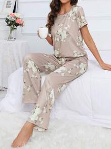 Bộ đồ ngủ in hoa/Bộ đồ ngủ - Màu be - Xem 1