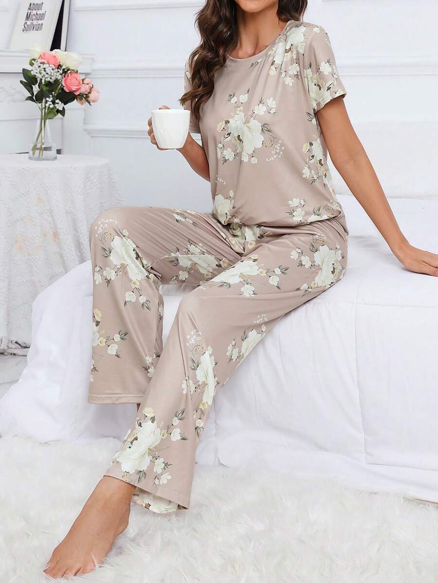 Bộ đồ ngủ in hoa/Bộ đồ ngủ - Màu be - Xem 1