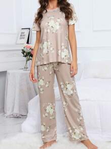 Bộ đồ ngủ in hoa/Bộ đồ ngủ - Màu be - Xem 4