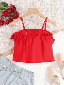 Chicas Top de tirantes ribete con fruncido - Rojo - Ver 2