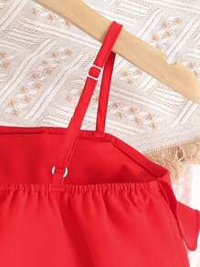Chicas Top de tirantes ribete con fruncido - Rojo - Ver 3