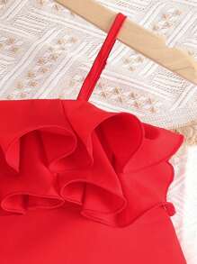 Chicas Top de tirantes ribete con fruncido - Rojo - Ver 4