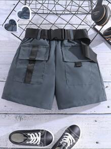 女孩翻蓋口袋工裝短褲 - 灰色 - 查看 1