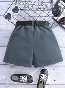 女孩翻蓋口袋工裝短褲 - 灰色 - 查看 2