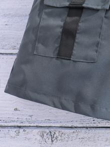 女孩翻蓋口袋工裝短褲 - 灰色 - 查看 3