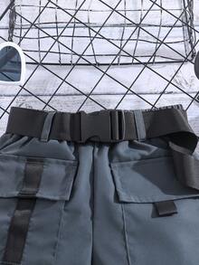 女孩翻蓋口袋工裝短褲 - 灰色 - 查看 5