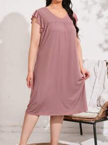 Camisón de pijama con volantes en talla grande - Rosa vieja - Ver 1