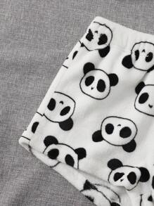 Conjunto de pijama de franela esponjosa con gráficos de dibujos animados, ropa de otoño e invierno, acogedor - Blanco y Negro - Ver 4