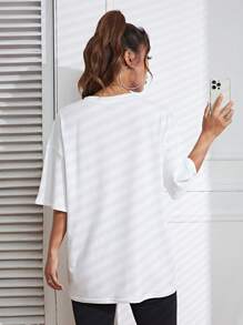 SHEIN EZwear Frog Print Drop Shoulder Tee - White - View 7