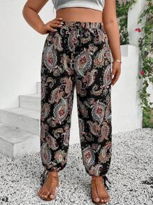 SHEIN LUNE Quần Plus Size Thắt nút Paisley Boho - Nhiều màu - Xem 4