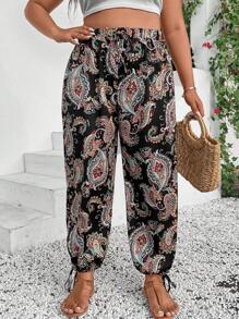 SHEIN LUNE Quần Plus Size Thắt nút Paisley Boho - Nhiều màu - Xem 3