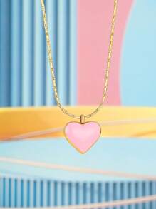 1入組女孩不銹鋼心方晶鋯石吊墜項鍊適用於生日禮物