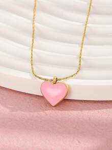 1入組女孩不銹鋼心方晶鋯石吊墜項鍊適用於生日禮物