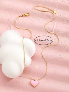 1入組女孩不銹鋼心方晶鋯石吊墜項鍊適用於生日禮物