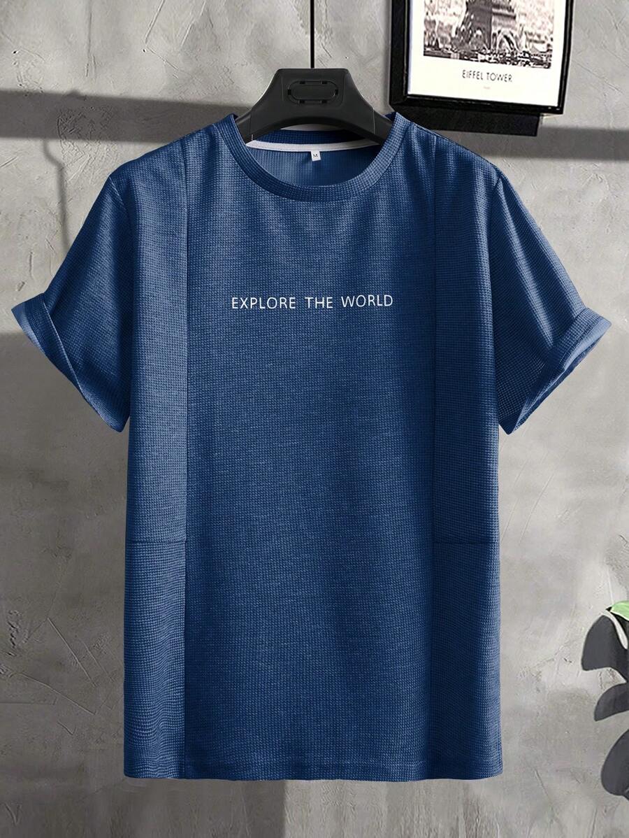 Manfinity Homme Áo thun & Áo lót Nam Slogan Giải trí - Màu xanh lam - Xem 1