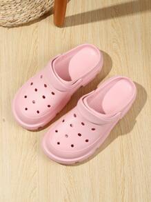 Guốc rỗng cho nữ, Guốc EVA có lỗ thông hơi màu hồng Preppy - Hồng - Xem 2