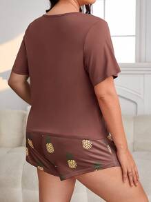 大碼鳳梨印花T恤和短褲睡衣套裝