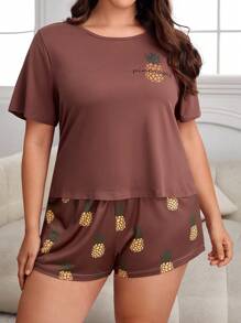 大碼鳳梨印花T恤和短褲睡衣套裝