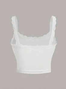 SHEIN EZwear Lace Trim Crop Cami White Top