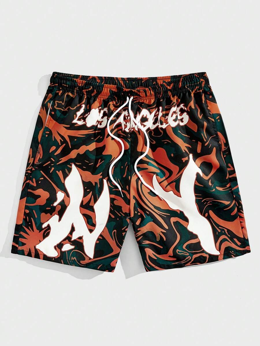 ROMWE MEN Street Life Quần Short Nam Dây kéo Thắt nơ trước Đồ họa Lá thư Đường phố - Nhiều màu - Xem 1