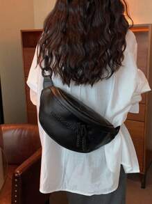 字母圖案腰包黑色鏈條帶時尚 - 黑色 - 查看 6