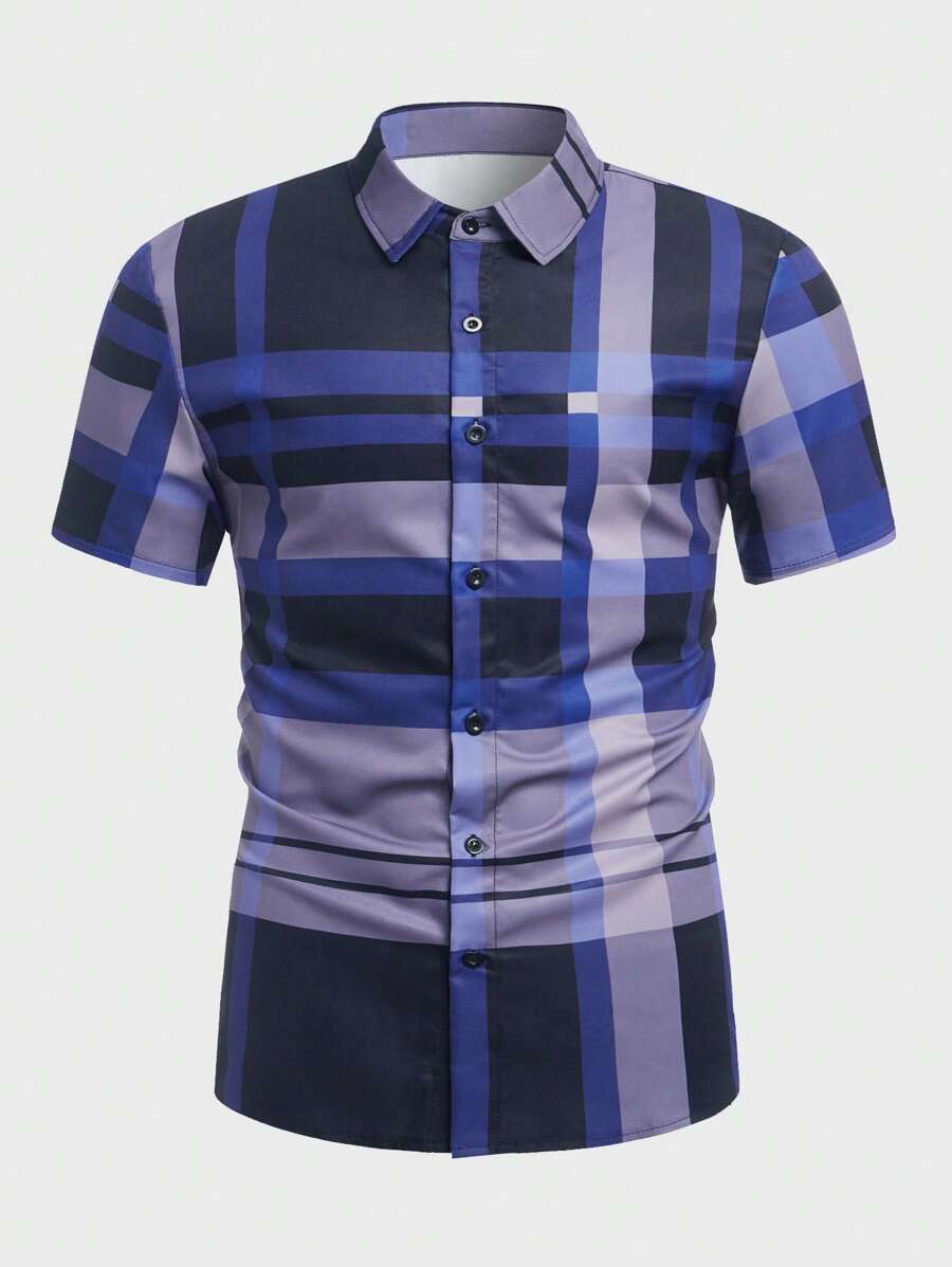 Manfinity Hombres Camisa al azar con estampado de cuadros - Multicolor - Ver 1