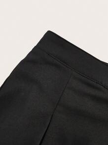 SHEIN ICON Black Solid Pleated Hem Mini Skirt - Black - View 3