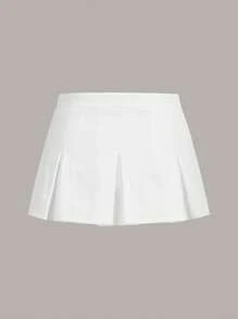 SHEIN ICON Váy nữ Xếp li Dây kéo màu trơn Giải trí - trắng - Xem 2