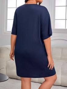 Plus Heart & Slogan Graphic Drop Shoulder Pajama Nightdress, Moo Moo