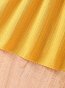 Tween Girl Cold Shoulder Ruffle Trim Belted Dress - Yellow - View 6