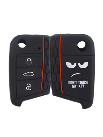 1pc Black Silicone Car Key Protection Anti-Drop Cover With 3 Buttons, Suitable For VW Polo, Golf 7, Tiguan, SEAT Ateca, Leon, Ibiza, SKODA Fabia, Kodiaq, Karoq