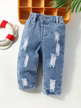 Baby Jeans mit geradem Beinschnitt, Riss,