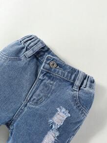 Baby Girl Ripped Straight Leg Jeans - Medium Wash - View 3
