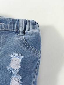 Baby Girl Ripped Straight Leg Jeans - Medium Wash - View 5