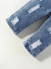 Baby Girl Ripped Straight Leg Jeans - Medium Wash - View 6