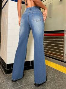SHEIN ICON Jeans de pierna amplia con estampado de mariposa