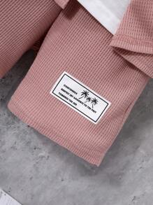 SHEIN 小男童素色襯衫和字母貼布短褲不帶T恤 - 淺粉色 - 查看 7