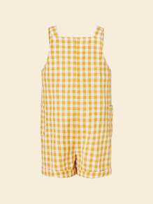 Cozy Pixies 男嬰格子圖案背帶連體短褲不附帶帽 - 黃色 - 查看 2