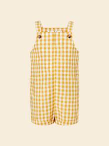 Cozy Pixies 男嬰格子圖案背帶連體短褲不附帶帽 - 黃色 - 查看 3