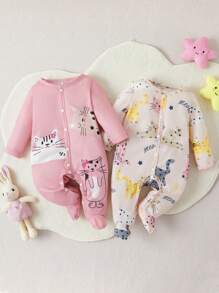 SHEIN Pijamas Con Estampado De Animales De Dibujos Animados Para Bebé - Multicolor - Ver 1