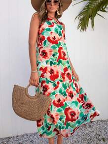 SHEIN VCAY Vestido tank con estampado floral con bolsillo oblicuo - Multicolor - Ver 1