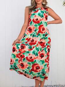 SHEIN VCAY Vestido tank con estampado floral con bolsillo oblicuo - Multicolor - Ver 3