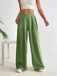 Chiquease Quần nữ Dây kéo màu trơn Thanh lịch - xanh quân đội - Xem 1