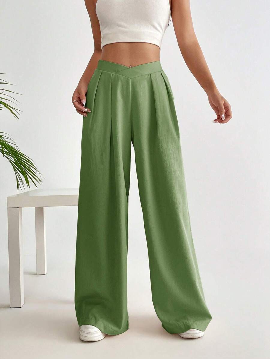 Chiquease Quần nữ Dây kéo màu trơn Thanh lịch - xanh quân đội - Xem 1