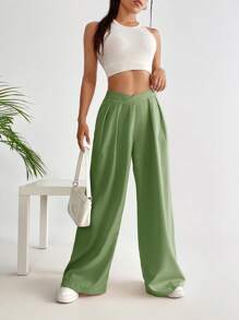 Chiquease Quần nữ Dây kéo màu trơn Thanh lịch - xanh quân đội - Xem 6