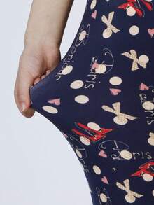 滿版印花緊身打底褲 - 藏蓝色 - 查看 3